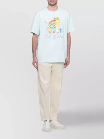 Casablanca T-shirt In Cotone Azzurro Pastello Uomo In White