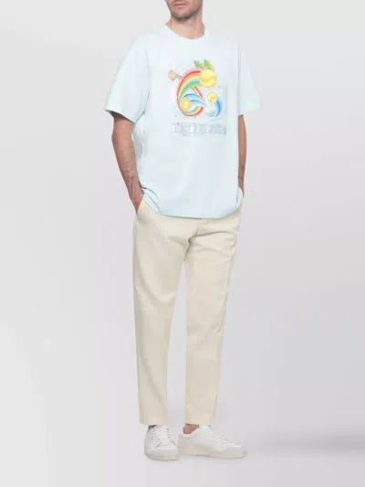 Casablanca T-shirt In Cotone Azzurro Pastello Uomo In White