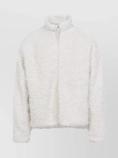 Jil Sander Plus High Collar Long Sleeve Textured Jacket In White