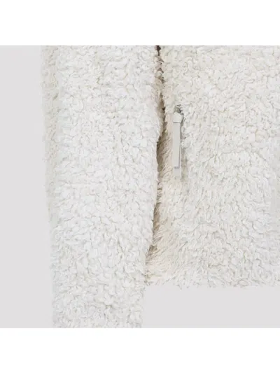 Jil Sander Plus High Collar Long Sleeve Textured Jacket In White