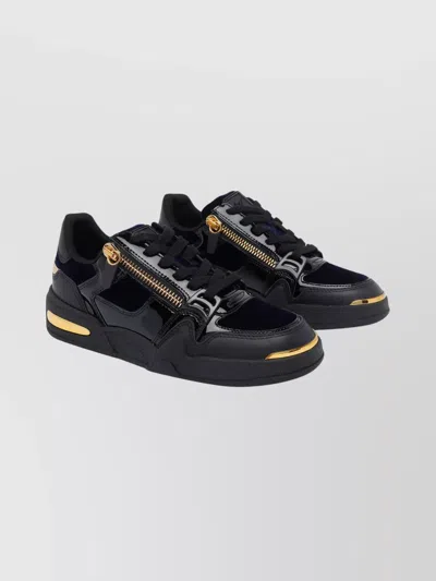 Giuseppe Zanotti Low Top Sneakers With Round Toe And Gold Accents In Black