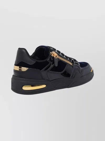 Giuseppe Zanotti Low Top Sneakers With Round Toe And Gold Accents In Black