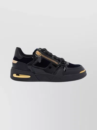 Giuseppe Zanotti Low Top Sneakers With Round Toe And Gold Accents In Black
