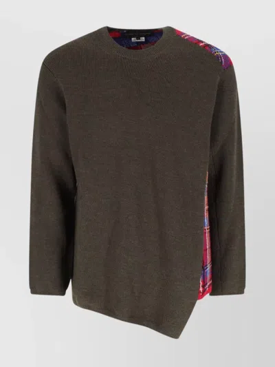 Comme Des Garçons Asymmetric Plaid Crew Neck Sweater In Brown