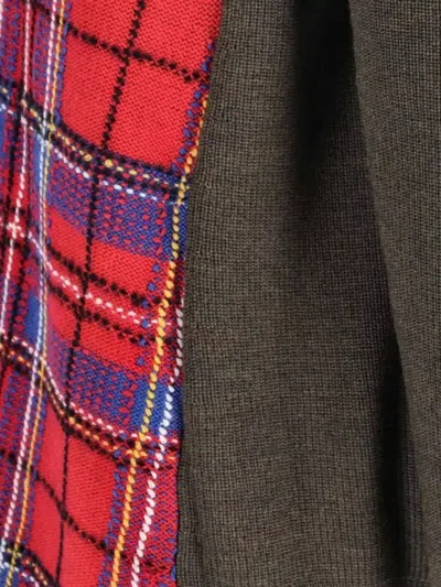 Comme Des Garçons Asymmetric Plaid Crew Neck Sweater In Brown