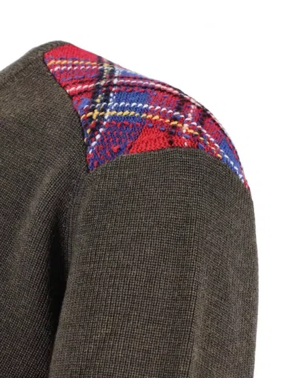 Comme Des Garçons Asymmetric Plaid Crew Neck Sweater In Brown