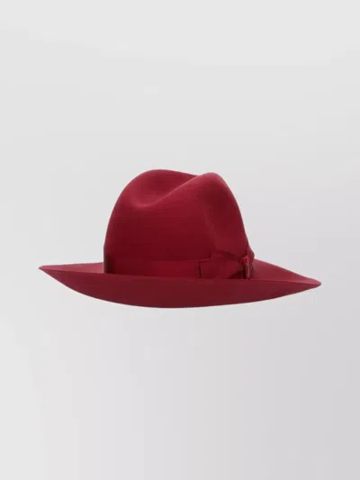Borsalino Stylish Wide Brim Hat With Bow Detail In Red