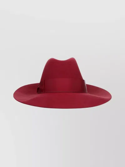 Borsalino Stylish Wide Brim Hat With Bow Detail In Red