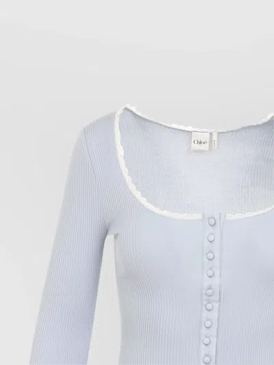 Chloé Knitwear With Contrast Trim And Scalloped Edges In Blue