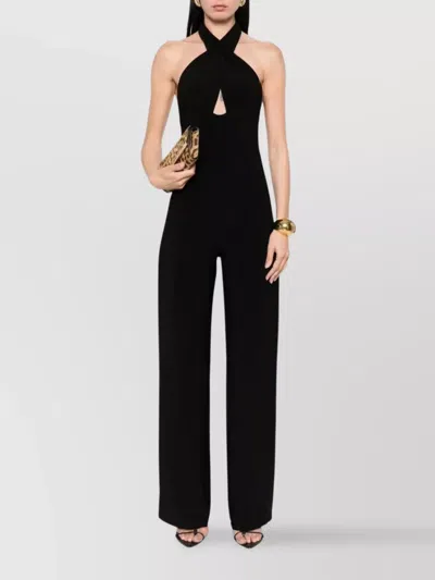 Norma Kamali Cross Halter Wide Leg Jumpsuit In Multi