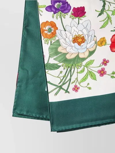 Gucci Floral Design Square Silk Scarf In White
