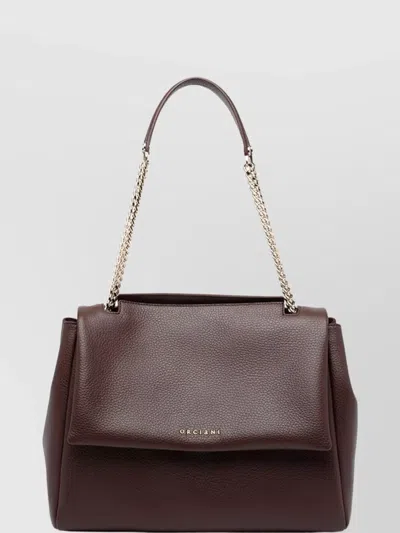Orciani Hammered Leather Shoulder Bag With Chain-detail Strap In Brown