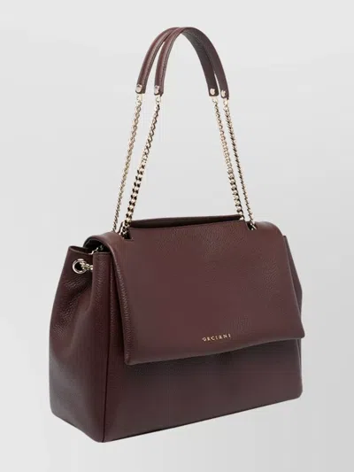Orciani Hammered Leather Shoulder Bag With Chain-detail Strap In Brown