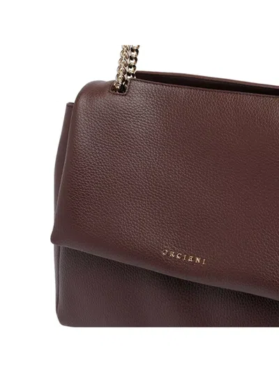 Orciani Hammered Leather Shoulder Bag With Chain-detail Strap In Brown