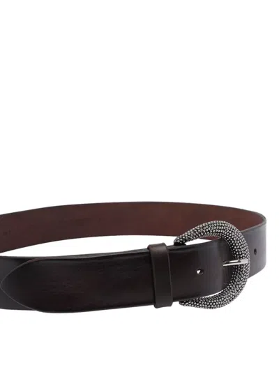 Orciani Adjustable Smooth Finish Decorative Buckle Belt In Brown