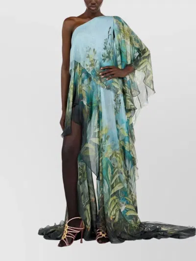 Roberto Cavalli Asymmetric Floral Print One Shoulder Dress In Multi