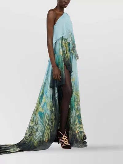 Roberto Cavalli Asymmetric Floral Print One Shoulder Dress In Multi