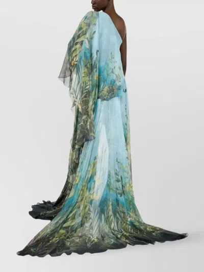 Roberto Cavalli Asymmetric Floral Print One Shoulder Dress In Multi