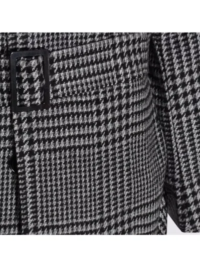 Zegna Houndstooth Pattern Coat Belted Waist In Black