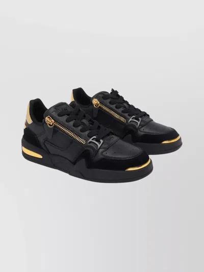 Giuseppe Zanotti Low Top Sneakers With Round Toe And Gold Accents In Black