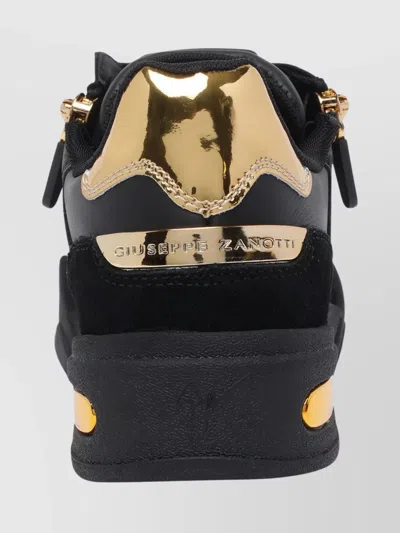 Giuseppe Zanotti Low Top Sneakers With Round Toe And Gold Accents In Black
