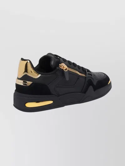 Giuseppe Zanotti Low Top Sneakers With Round Toe And Gold Accents In Black