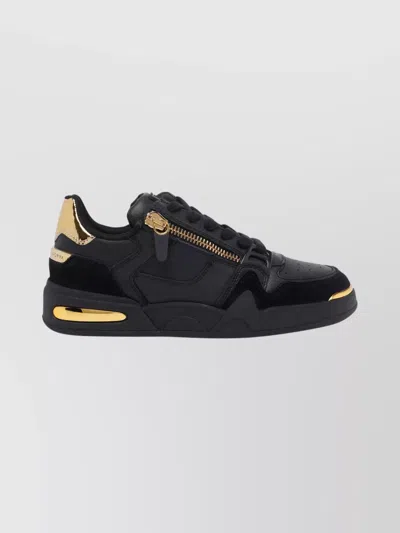 Giuseppe Zanotti Low Top Sneakers With Round Toe And Gold Accents In Black