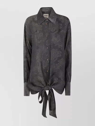 Uma Wang Long Sleeve Tie Front Patterned Top In Black