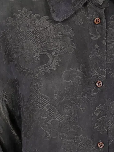 Uma Wang Long Sleeve Tie Front Patterned Top In Black