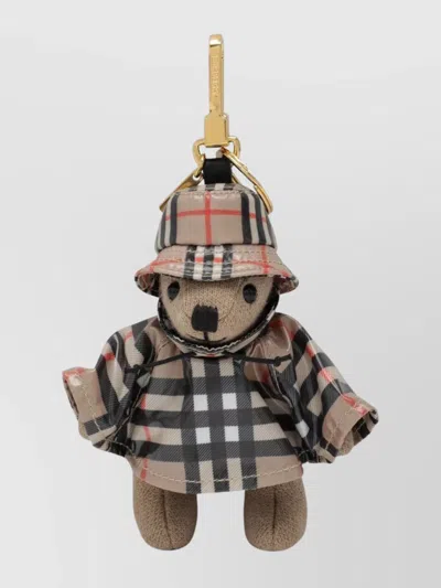 Burberry Bear Charms With Check Pattern And Hardware In Brown