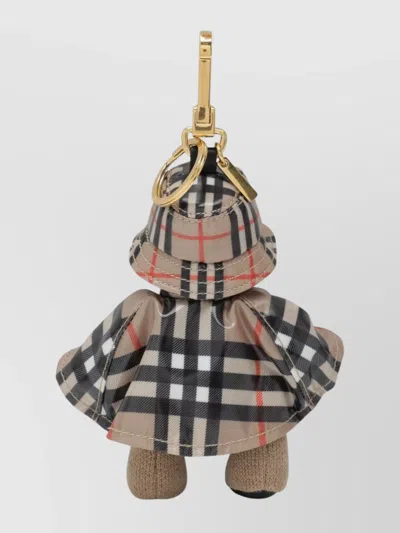 Burberry Bear Charms With Check Pattern And Hardware In Brown