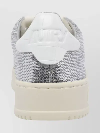 Autry Dallas Low Sparkling Sneakers In Silver And White Sequins Shoes In Silver