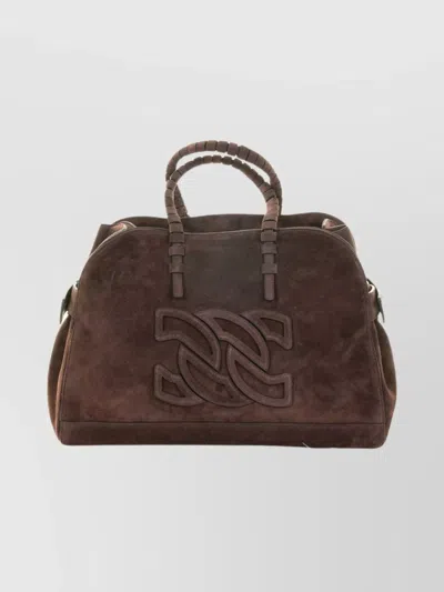 Casadei Park Avenue Double Handle Bag In Cocoa Suede In Brown