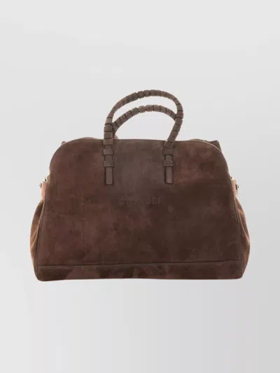 Casadei Park Avenue Double Handle Bag In Cocoa Suede In Brown