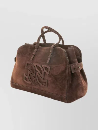 Casadei Park Avenue Double Handle Bag In Cocoa Suede In Brown