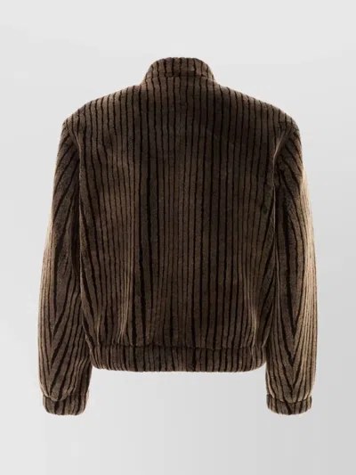 Giorgio Armani Shearling Bomber Jacket Striped Pattern In Brown
