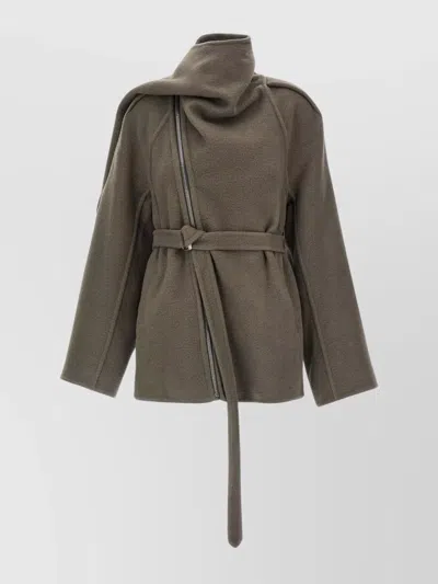 Rick Owens Asymmetric Belted Coat High Neck In Gray