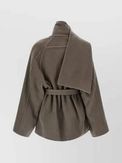 Rick Owens Asymmetric Belted Coat High Neck In Gray