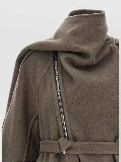 Rick Owens Asymmetric Belted Coat High Neck In Gray
