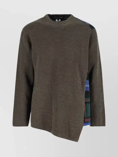 Comme Des Garçons Asymmetric Hem Long Sleeve Plaid Sweater In Brown