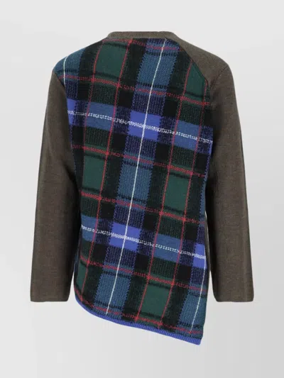 Comme Des Garçons Asymmetric Hem Long Sleeve Plaid Sweater In Brown