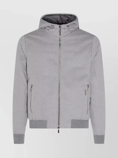 Moorer Hooded Down Jacket Zipper Pockets In Gray