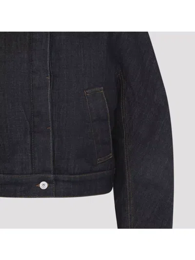 Jacquemus Le Bomber De-nimes Ovalo Blue Jacket With Fur Collar And Two Front Welt Pockets In Denim Woman In Black