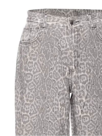 Liu •jo Animal Print Jeans With Pockets And Strass In Gray