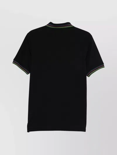 Paul Smith Cotton Blend Polo Shirt With Striped Collar In Black