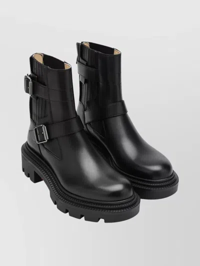 Christian Louboutin Ankle Biker Boots With Buckle And Chunky Sole In Black