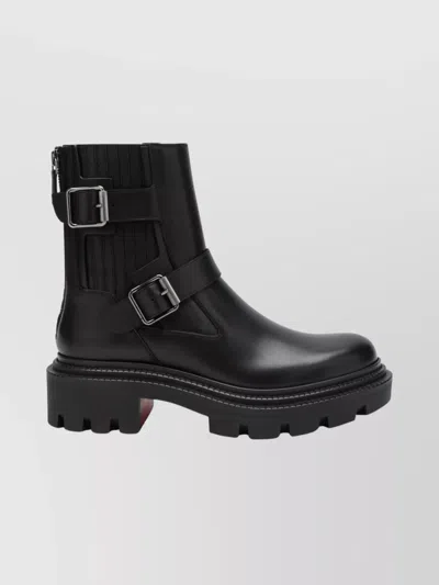 Christian Louboutin Ankle Biker Boots With Buckle And Chunky Sole In Black