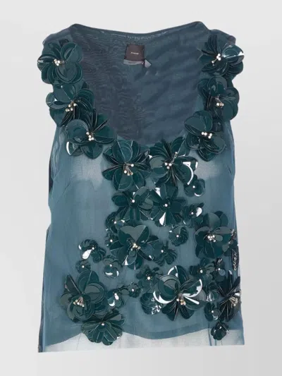 Pinko Sleeveless Scoop Neck Top Sequins In White