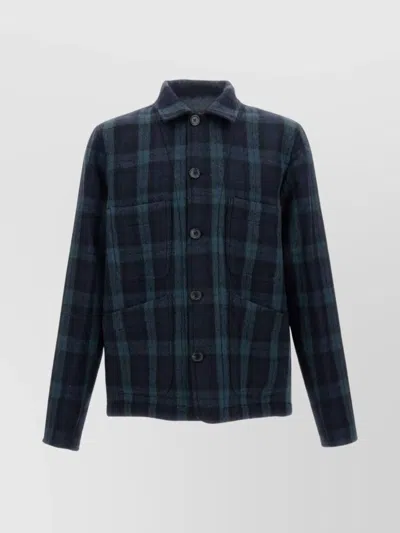 Paul Smith Checked Blazer With Button Front And Pockets In Blue