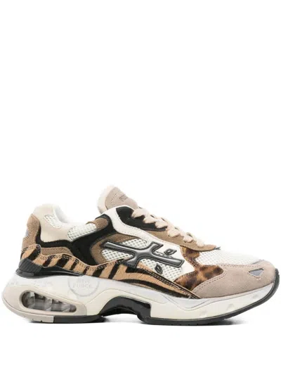 Premiata Contemporary Chunky Sneakers With Mixed Materials In Brown